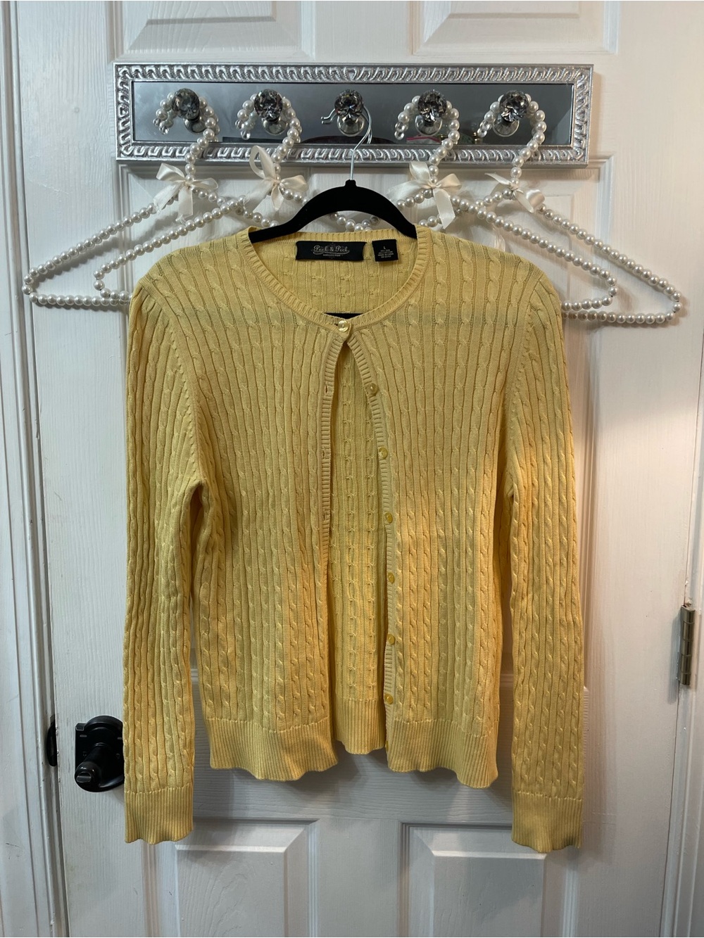 Peck & Peck Light Yellow Cable-Knit Cardigan